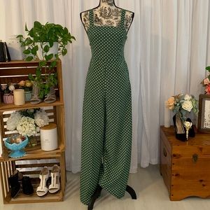 Forever 21 Green & White Polka Dot Romper Adjustable Straps Zipper Closure